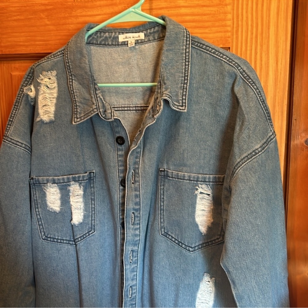 New no tags White Birch New-No tags Distressed Denim Jacket Large - Picture 6 of 7